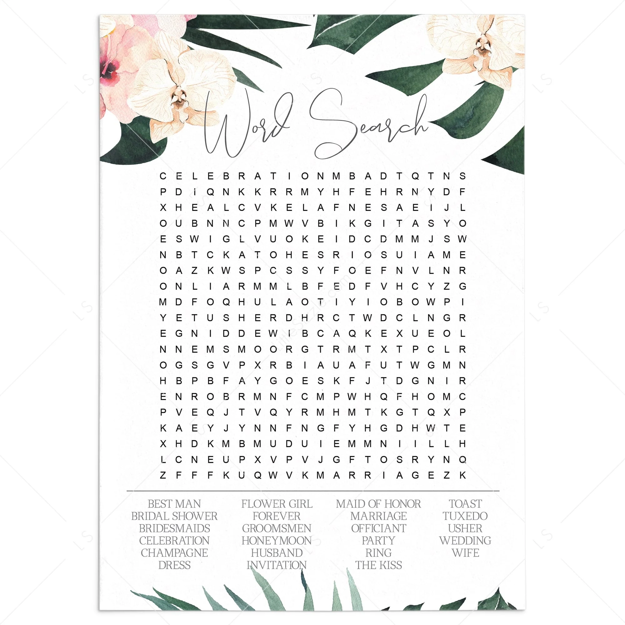 Summer Wedding Word Puzzle Game Printable Instant Download