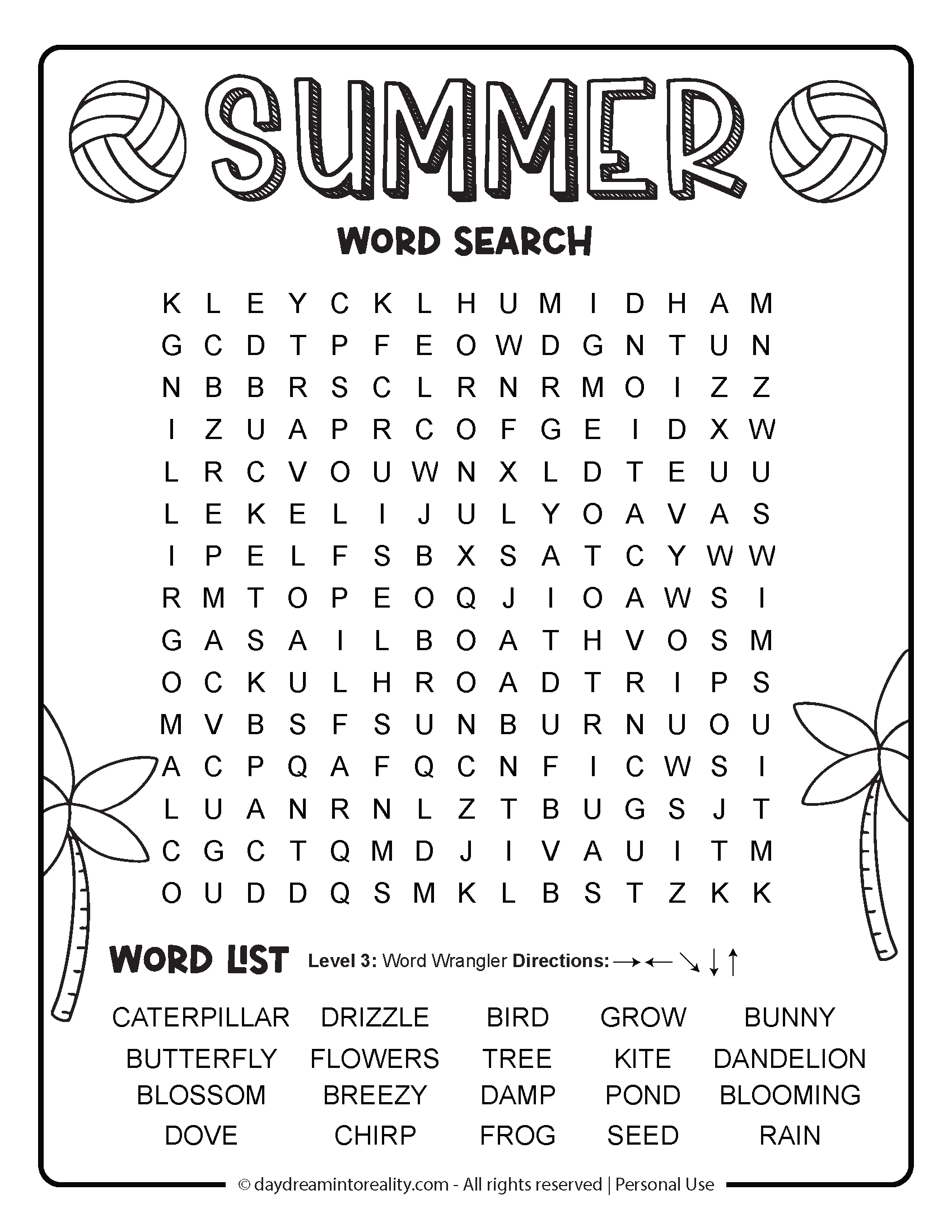 Summer Word Search Free Printable