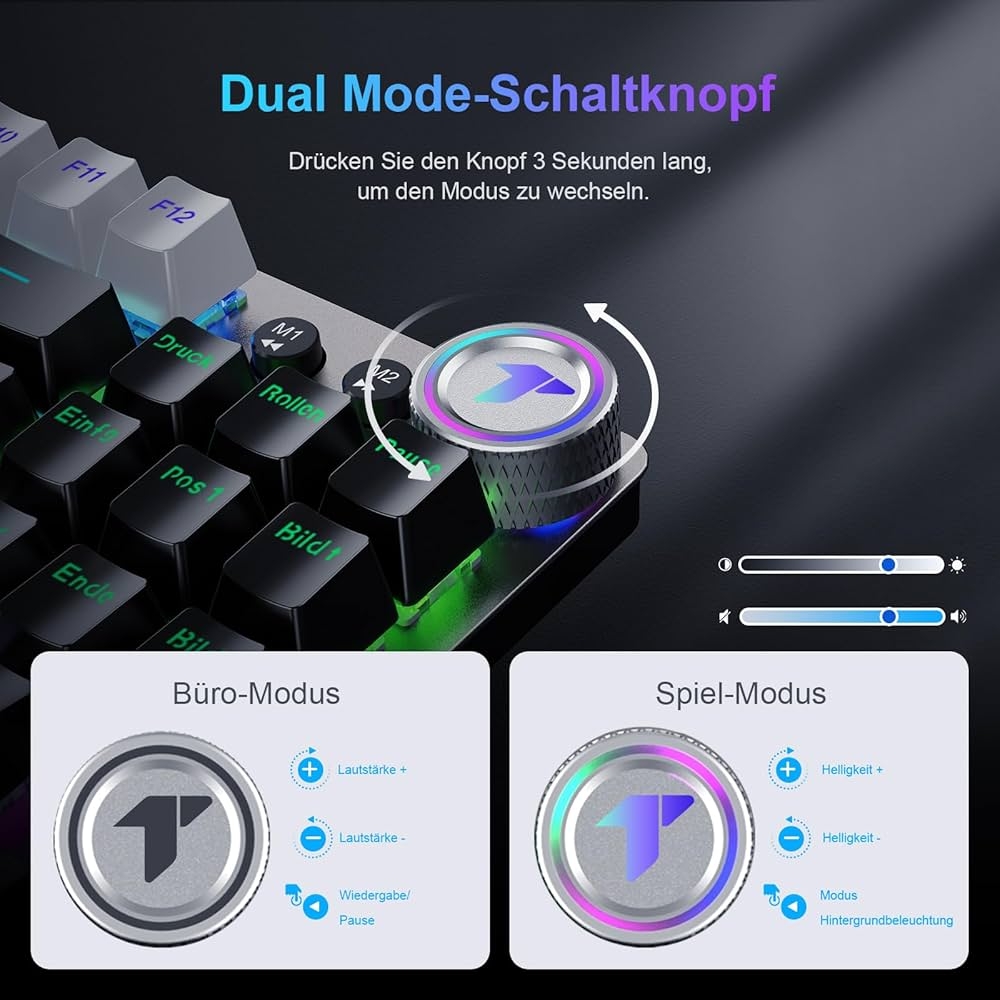 TECURS Mechanical Gaming Keyboard Wireless 80 TKL Illuminated Wireless Mechanical Keyboard Red Switch QWERTZ Keyboard For PC Laptop Windows 