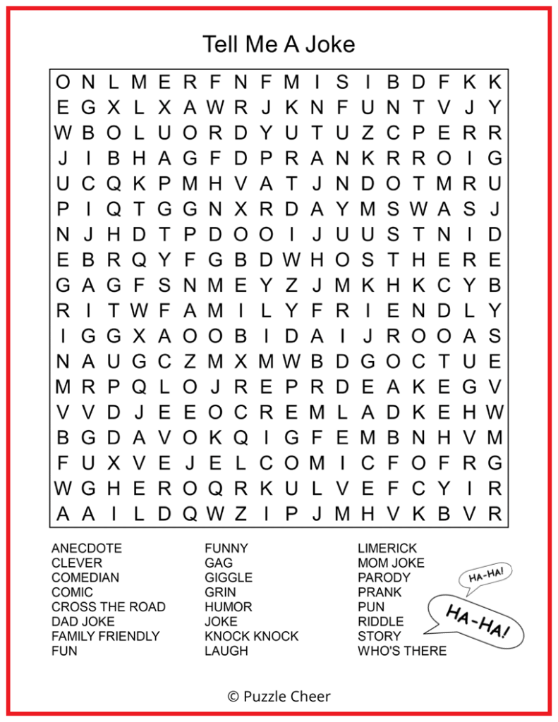 Tell Me A Joke Word Search Puzzle Puzzle Cheer