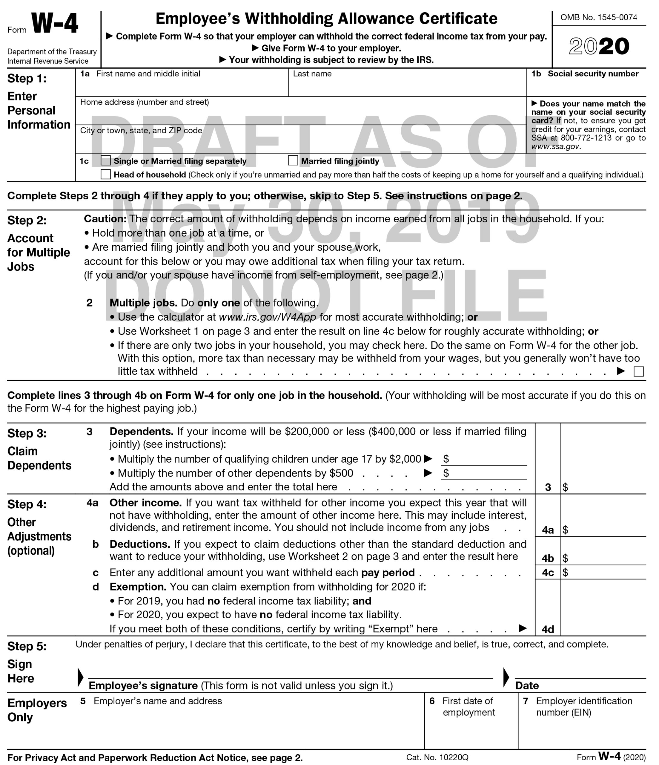 W4 Form 2026 Irs