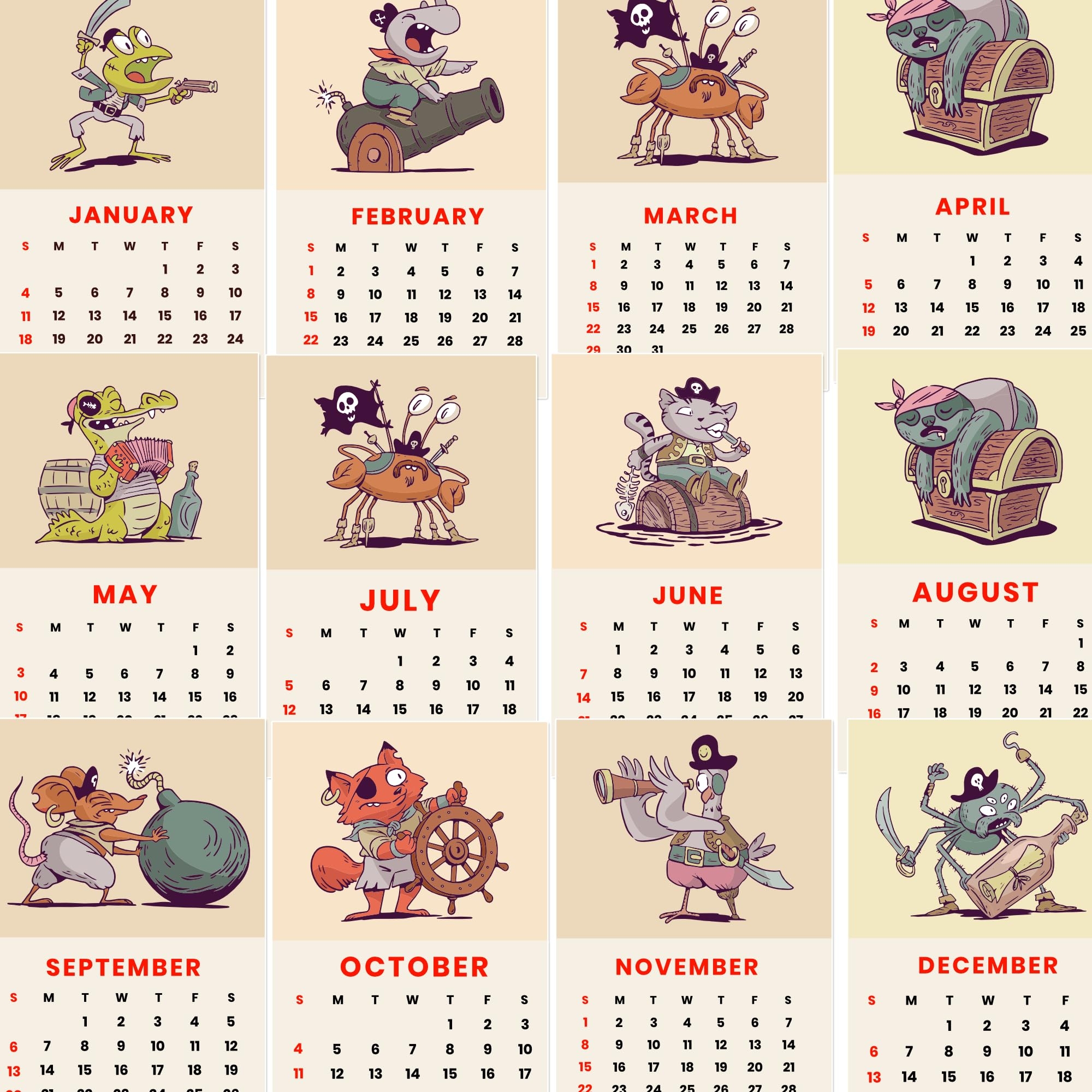 Thinking How 2026 New Year Sea Pirates 12 Months Calendar Stickers pack Of 12 For Fridge And Work Desk For Productivity Wall Decor Amazon in 