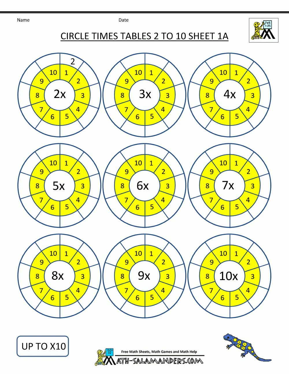 Times Tables Worksheets Circles 1 To 10 Times Tables