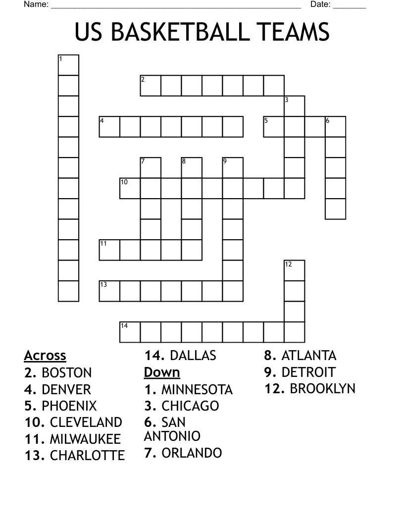 Free Printable Basketball Crossword Puzzles