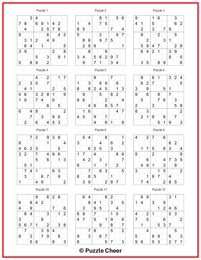Beginner Sudoku Puzzles Printable Free