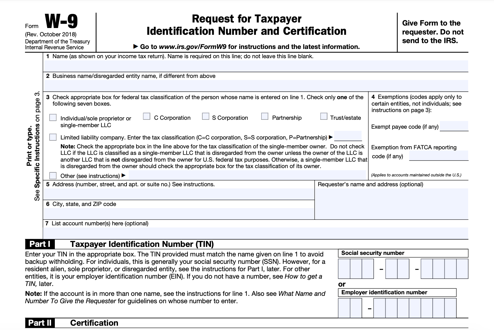 W9 Form Sample Printable