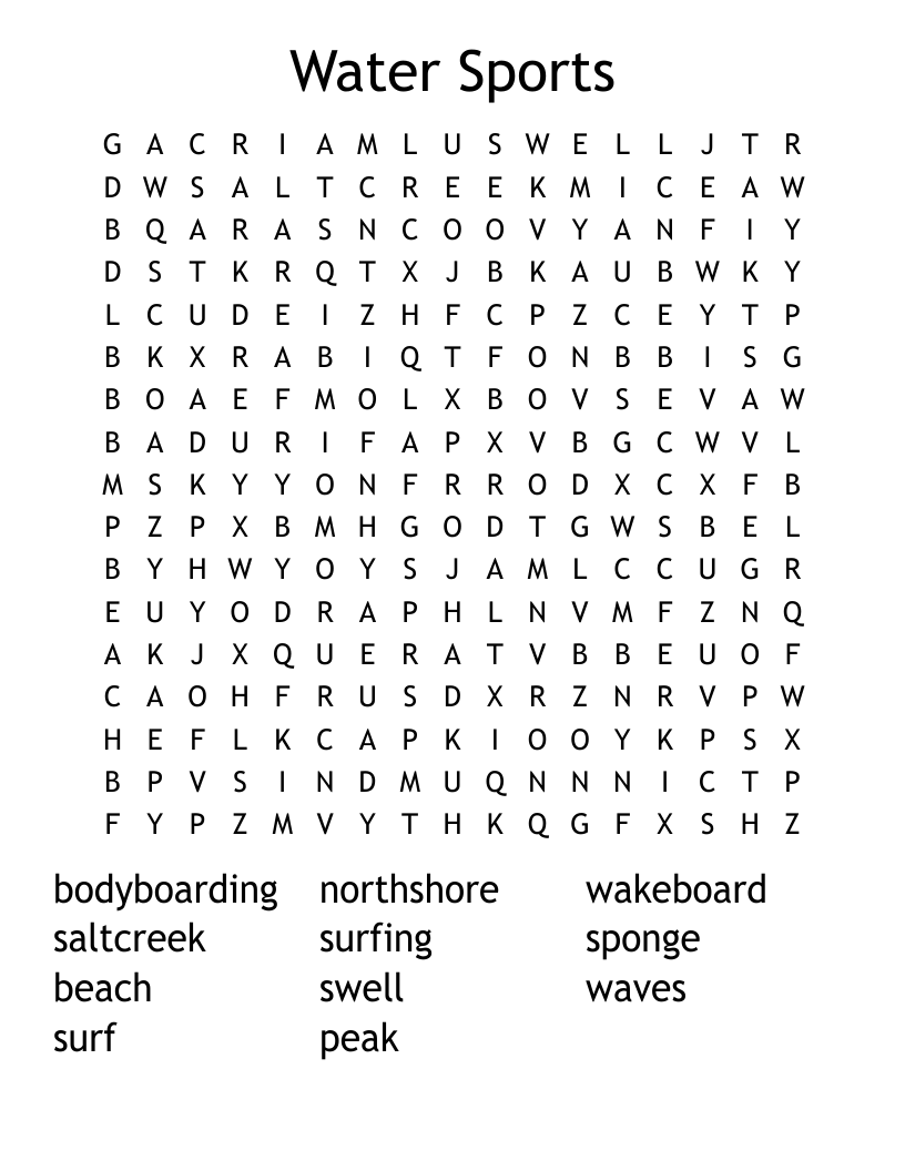 Water Sports Word Search WordMint