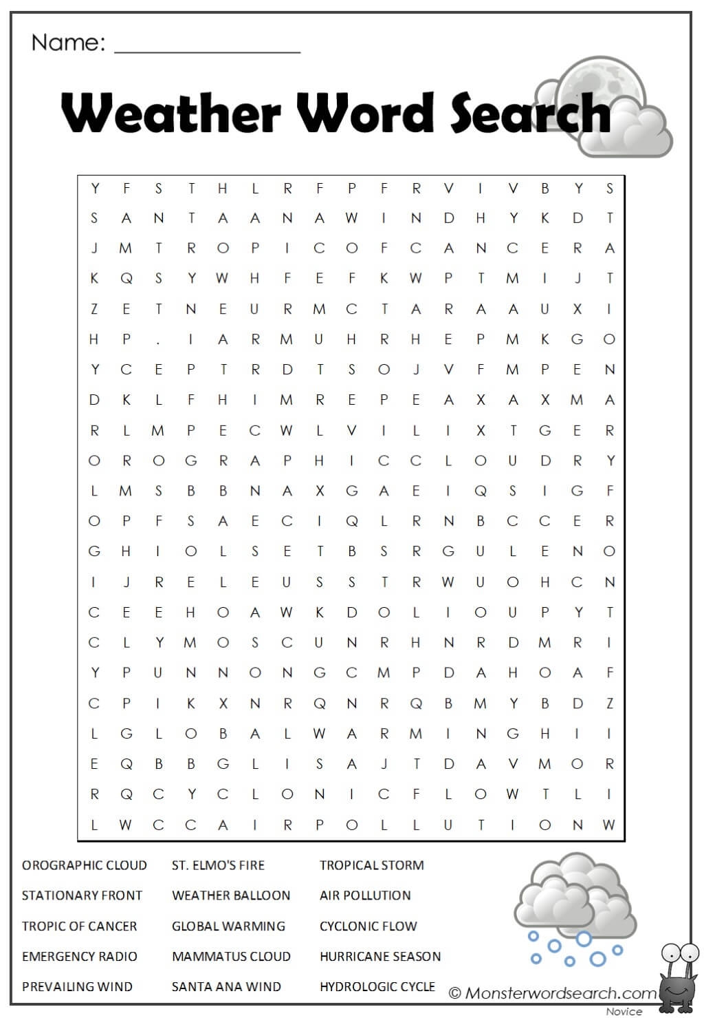 Weather Word Search 2 Monster Word Search