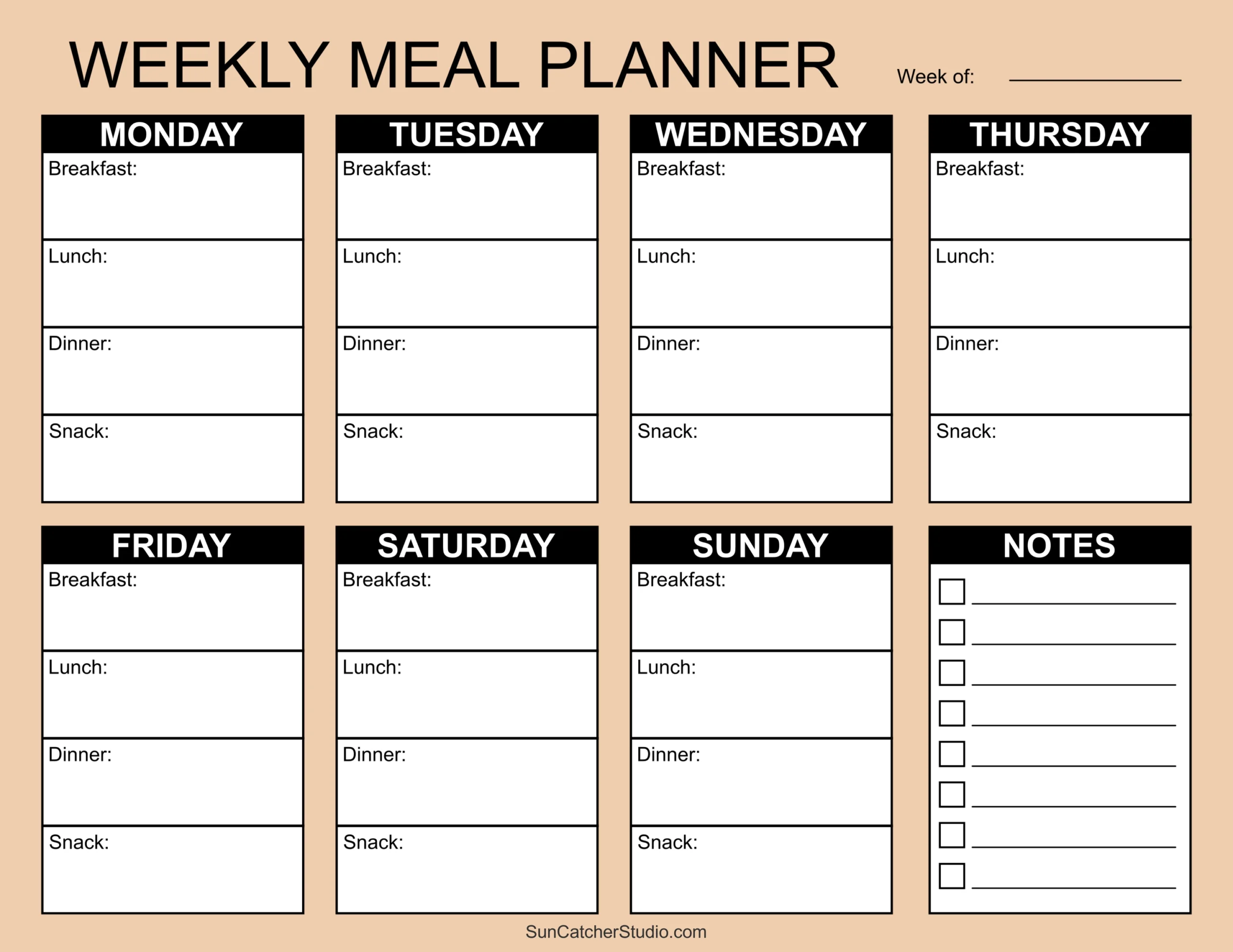 Free Printable Blank Menu Calendar