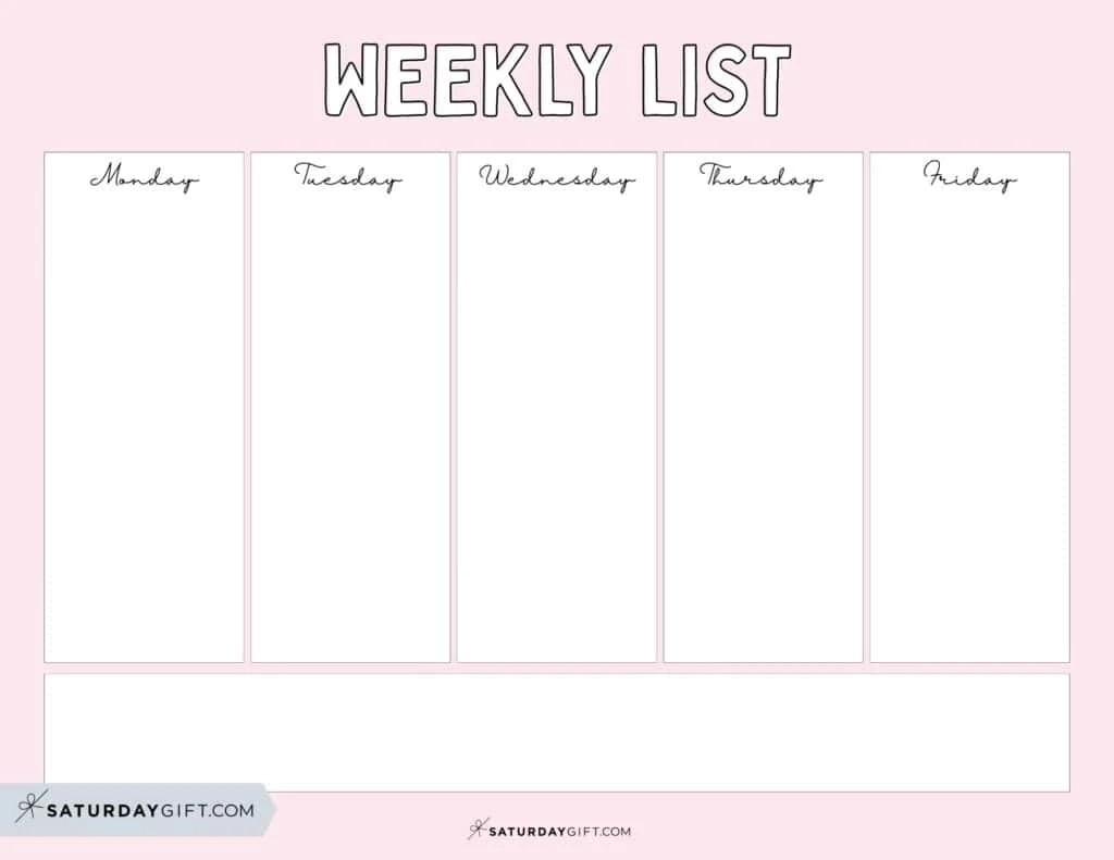 Weekly Calendar Blank Printable Monday-Sunday