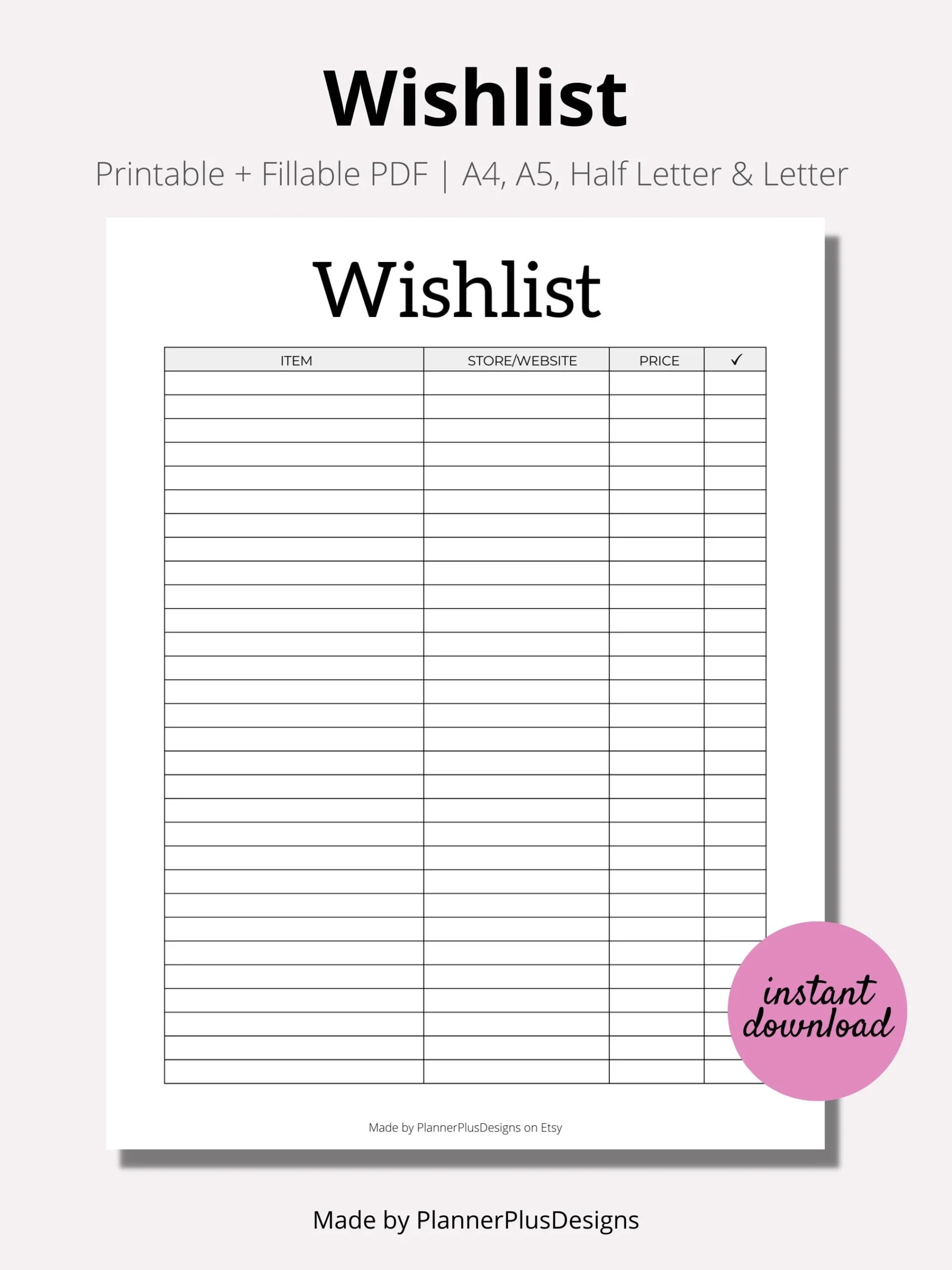 Wishlist Printable Wishlist Printable Tracker Template Shopping 
