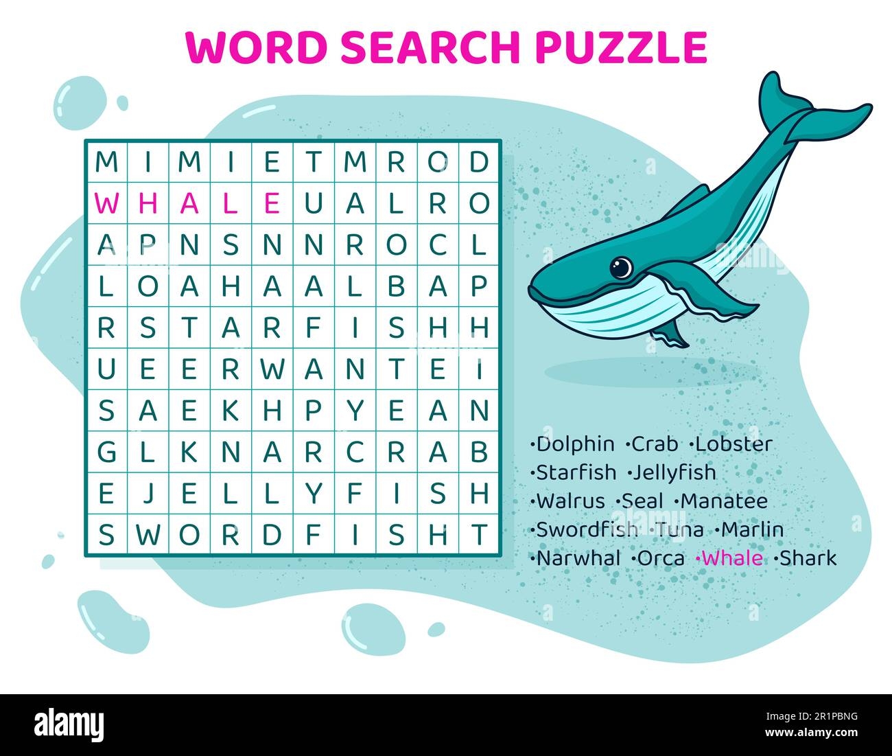 Word Search Puzzle Crossword With Fish Sea Animals Stock Vector 