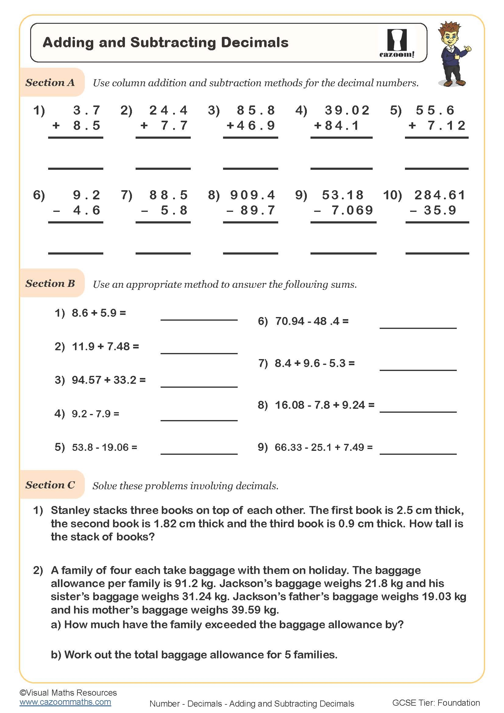 7th Grade Math Worksheets Printable Decimals