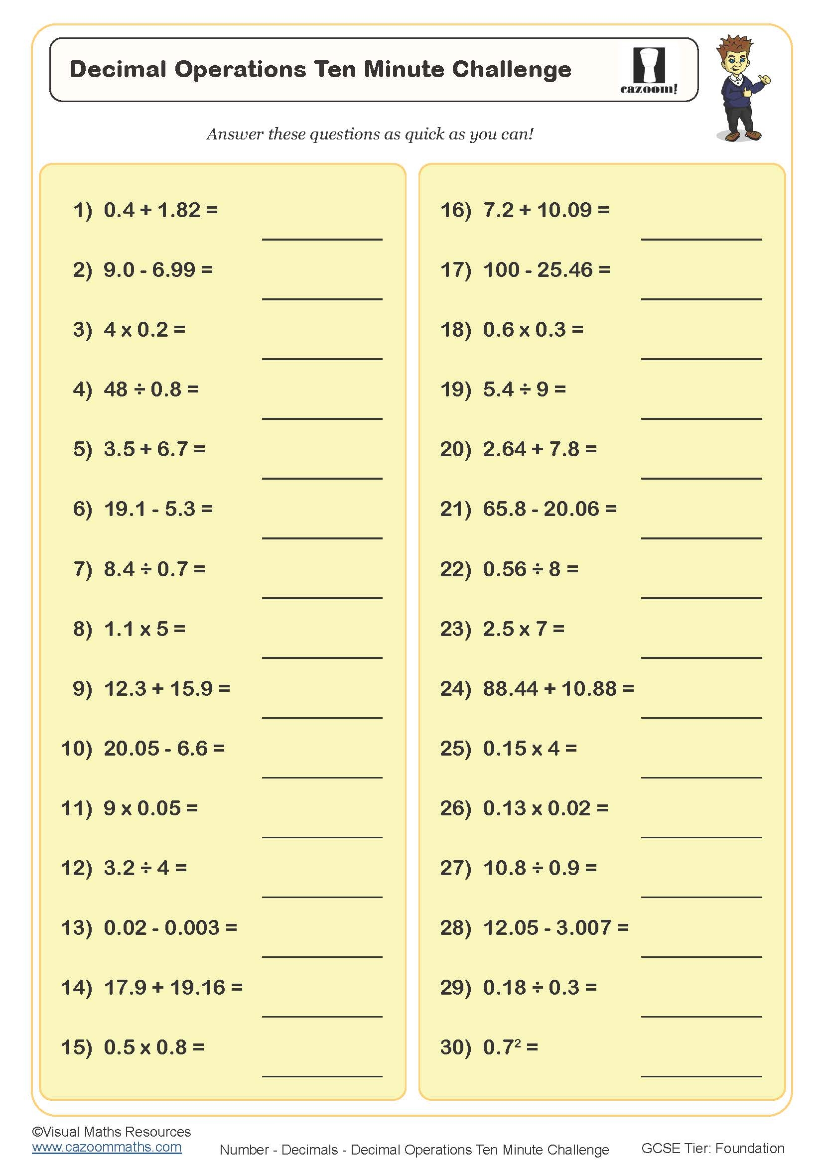Year 7 Decimals Worksheets PDF Printable Worksheets