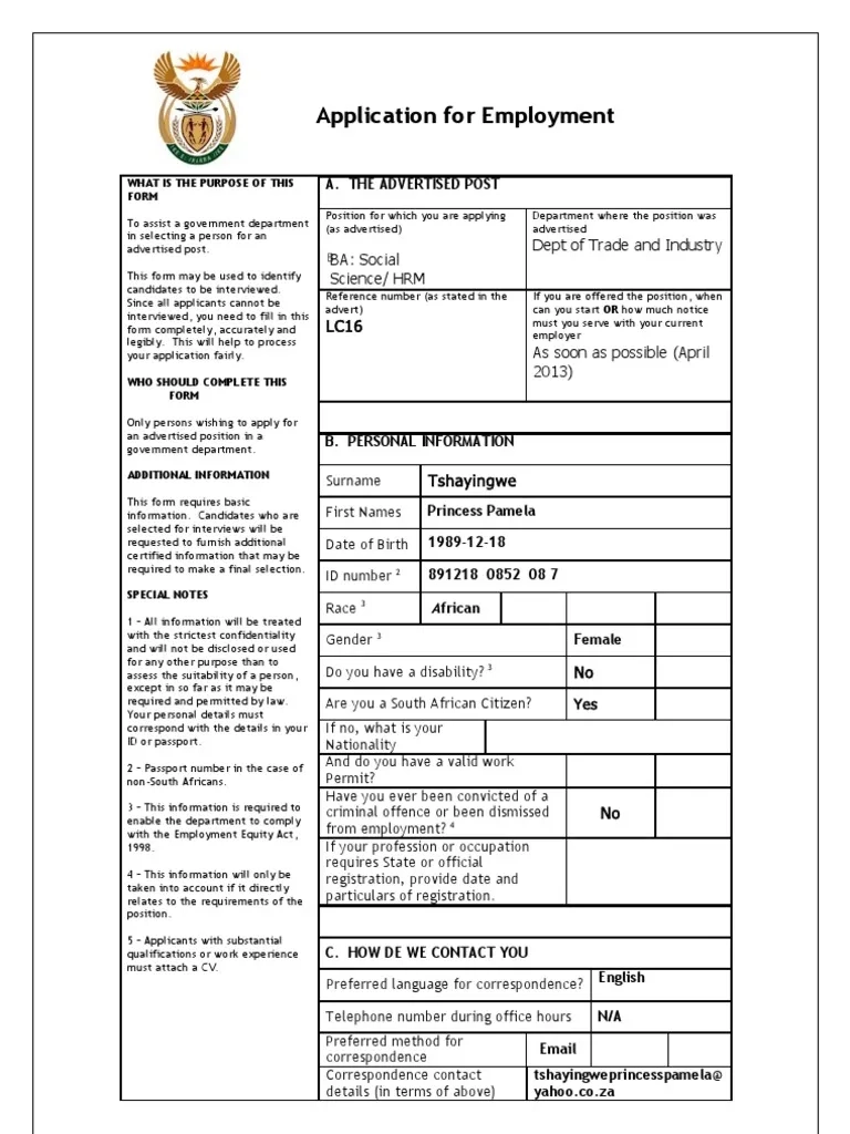 Z83 Form For TDI PDF Government Government Information
