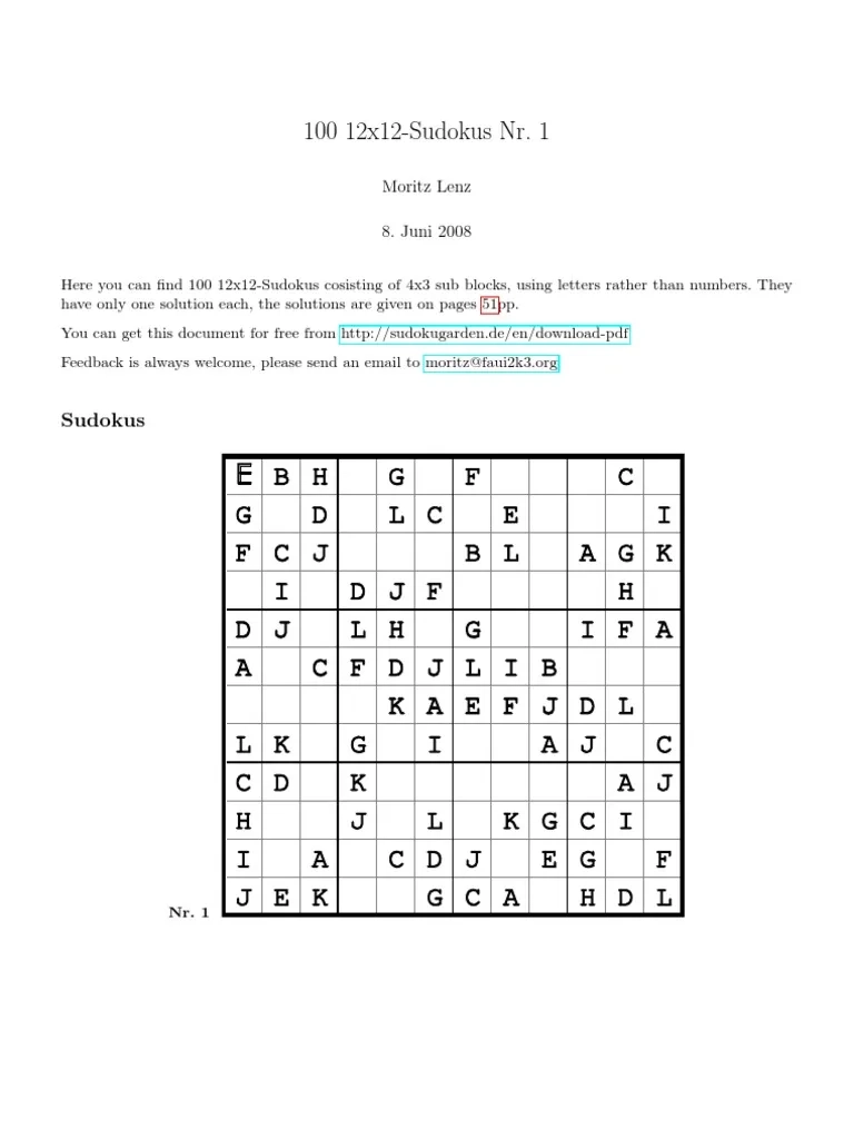 100 Sudoku 12x12 1 En PDF Logic Puzzles Computational Problems