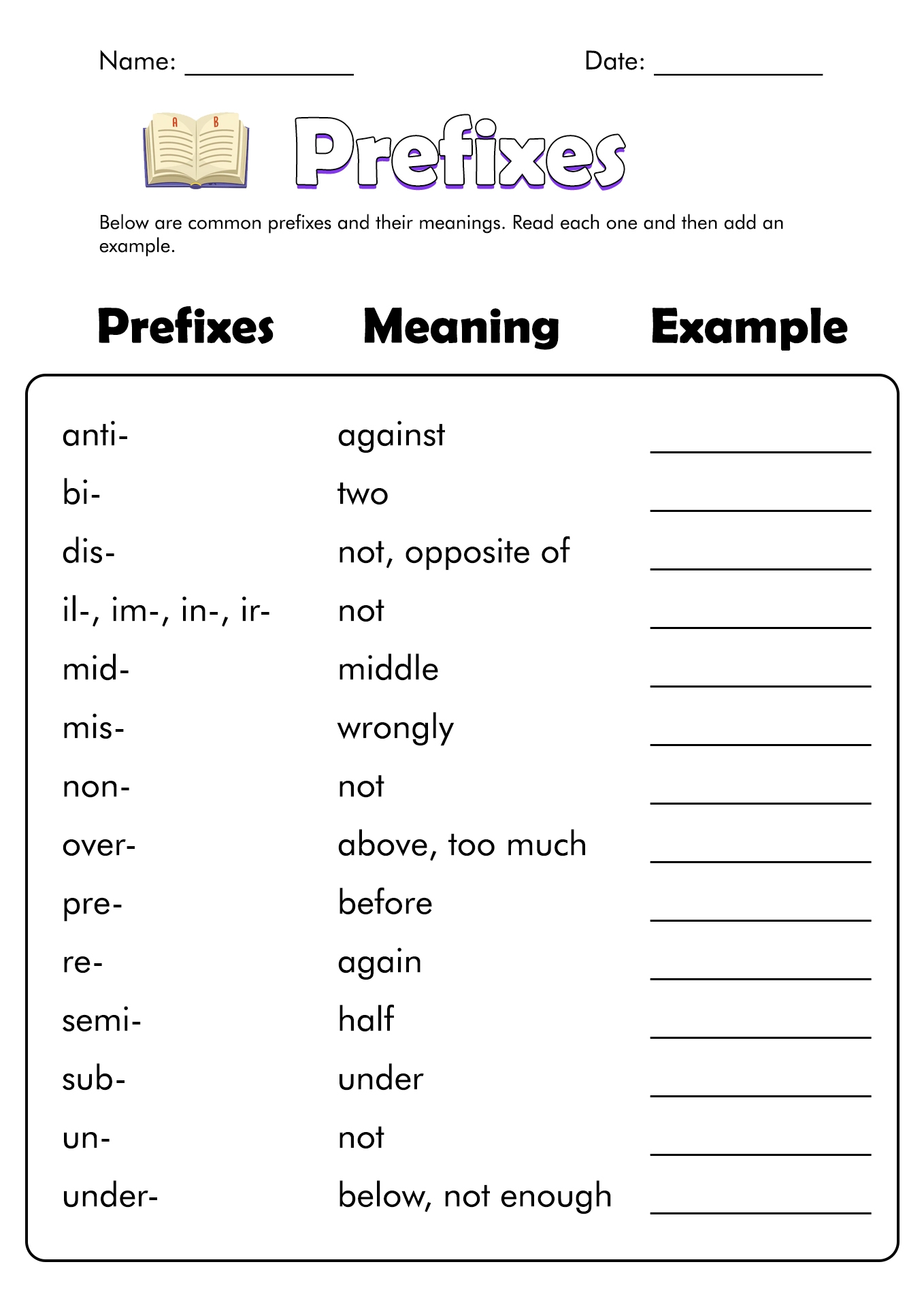 Free Printable Prefix Worksheets Second Grade