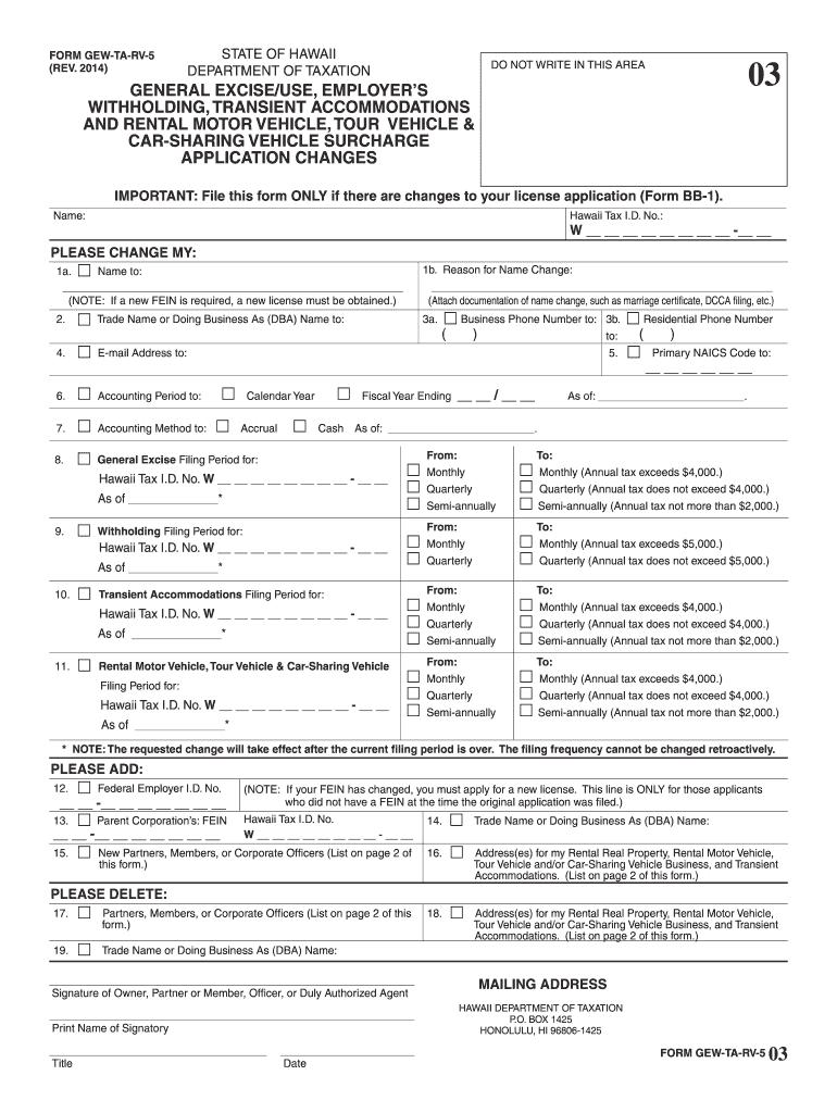 2014 2025 Form HI DoT GEW TA RV 5 Fill Online Printable Fillable 