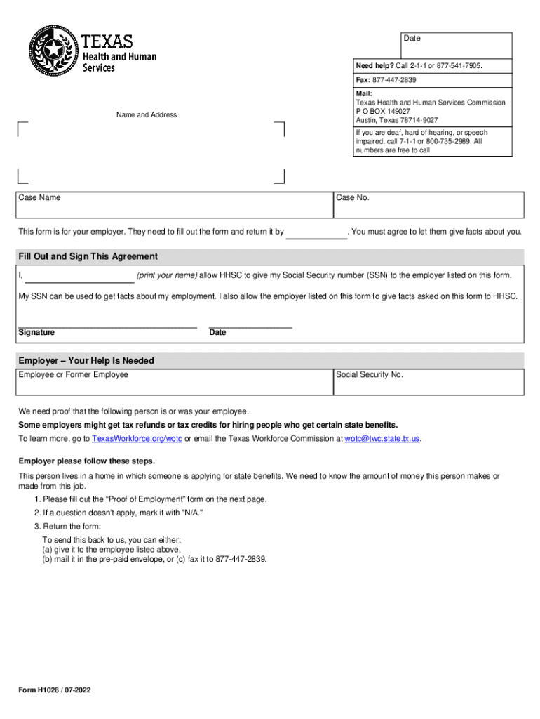 2022 2025 Form TX HHSC H1028 Fill Online Printable Fillable 