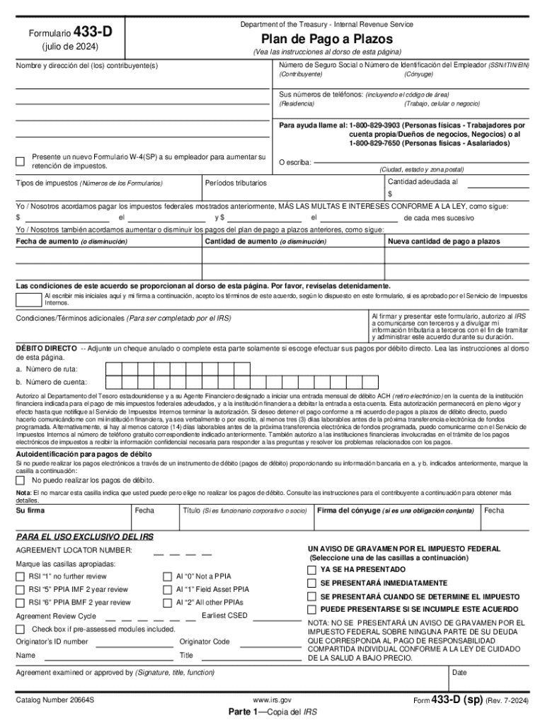 2024 Form IRS 433 D SP Fill Online Printable Fillable Blank 