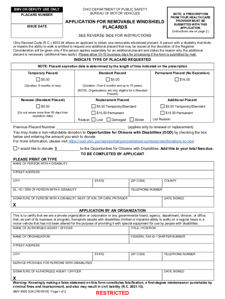 2024 Form OH BMV 4826 Fill Online Printable Fillable Blank 