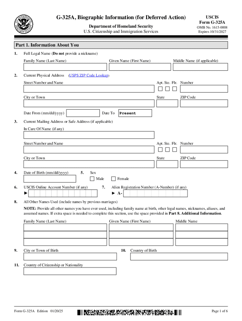 2025 Form USCIS G 325A Fill Online Printable Fillable Blank 