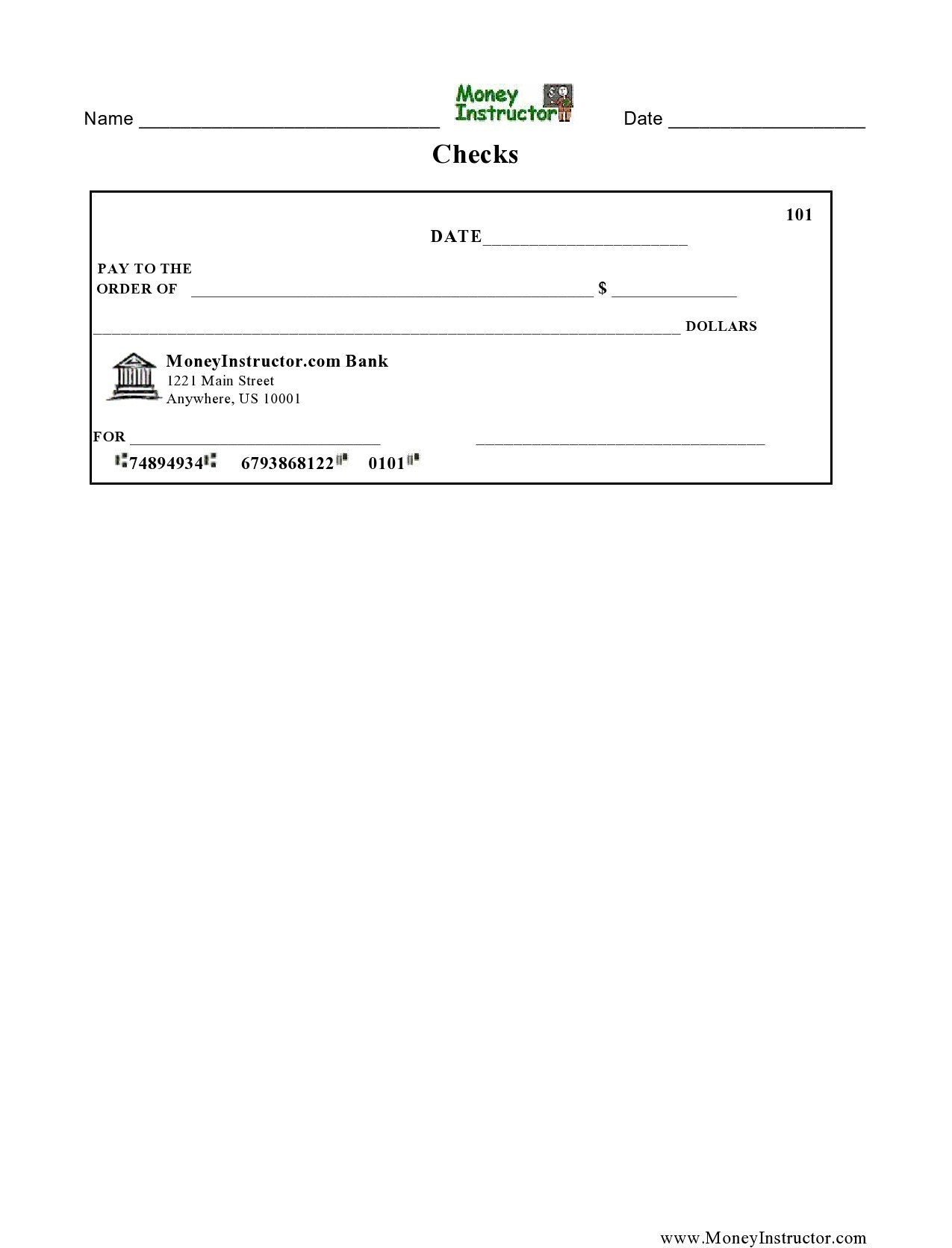 Downloadable Printable Fillable Blank Check Template