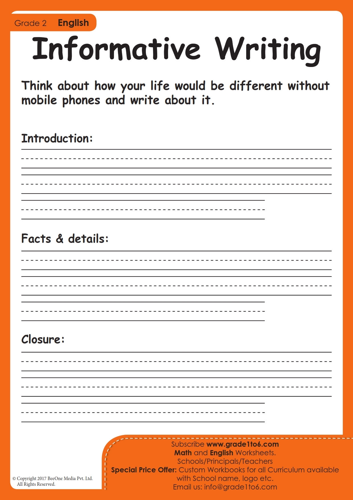 2nd Grade Informative Writing Worksheets Grade1to6