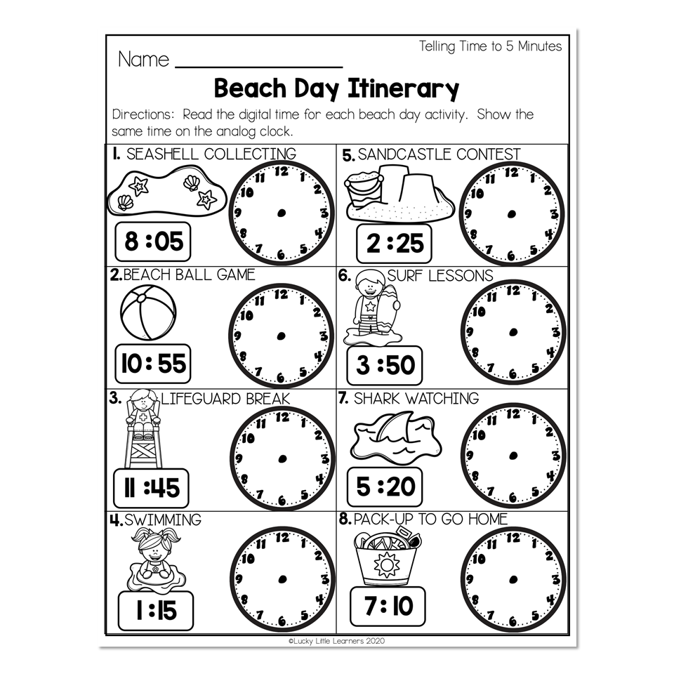 2nd Grade Math Worksheets Time Telling Time To 5 Minutes 