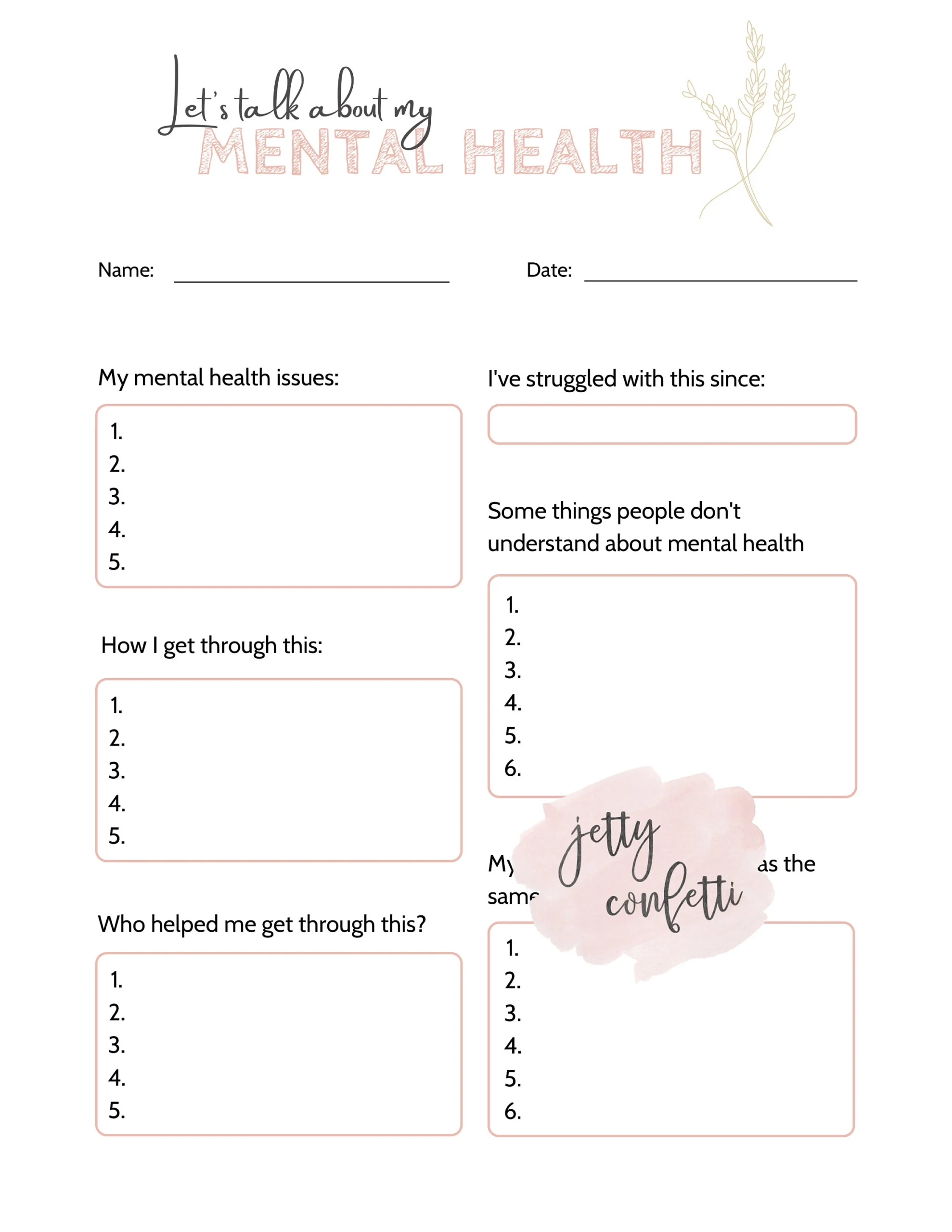 30 page Mental Health Journaling Printable Self care Worksheets 