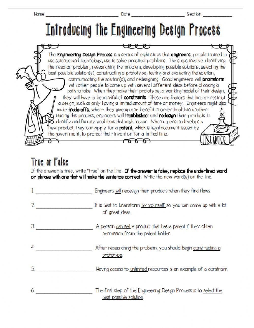 Engineering Design Process Worksheet Free