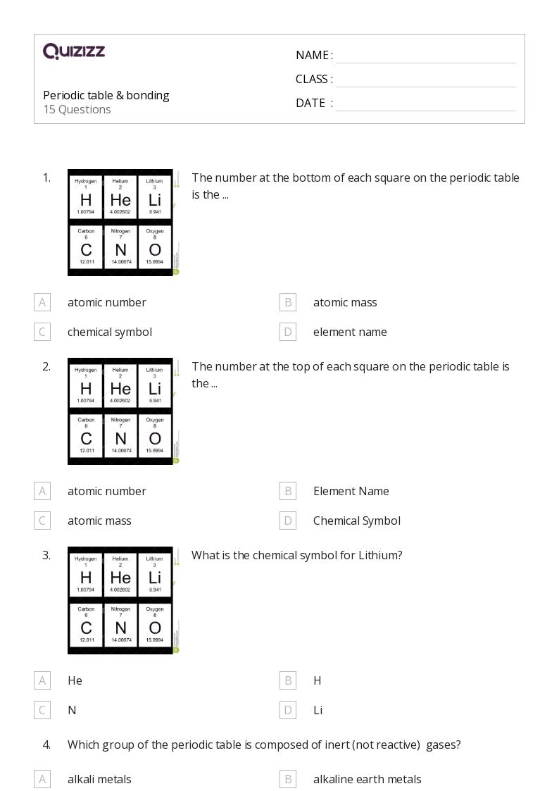 50 Periodic Table Worksheets On Quizizz Free amp Printable