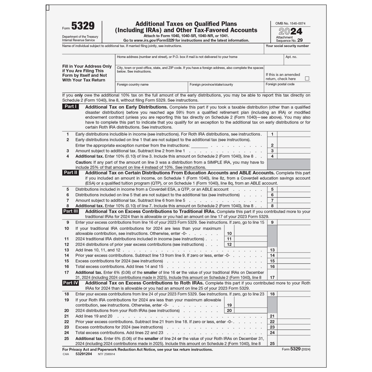 53291204 Form 5329 Additional Taxes On Qualified Plans Page 1 amp 2 