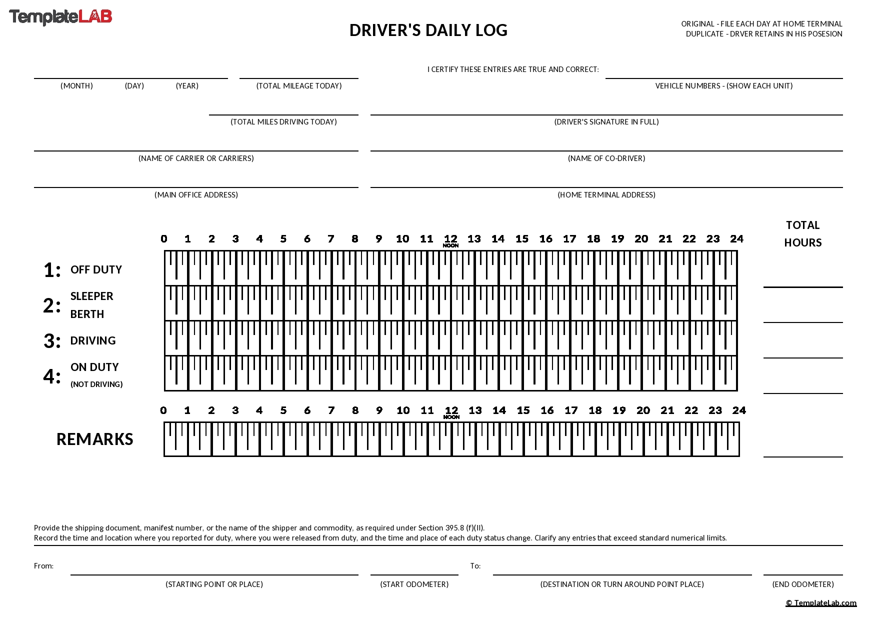 61 Printable Driver s Daily Log Books Templates amp Examples 
