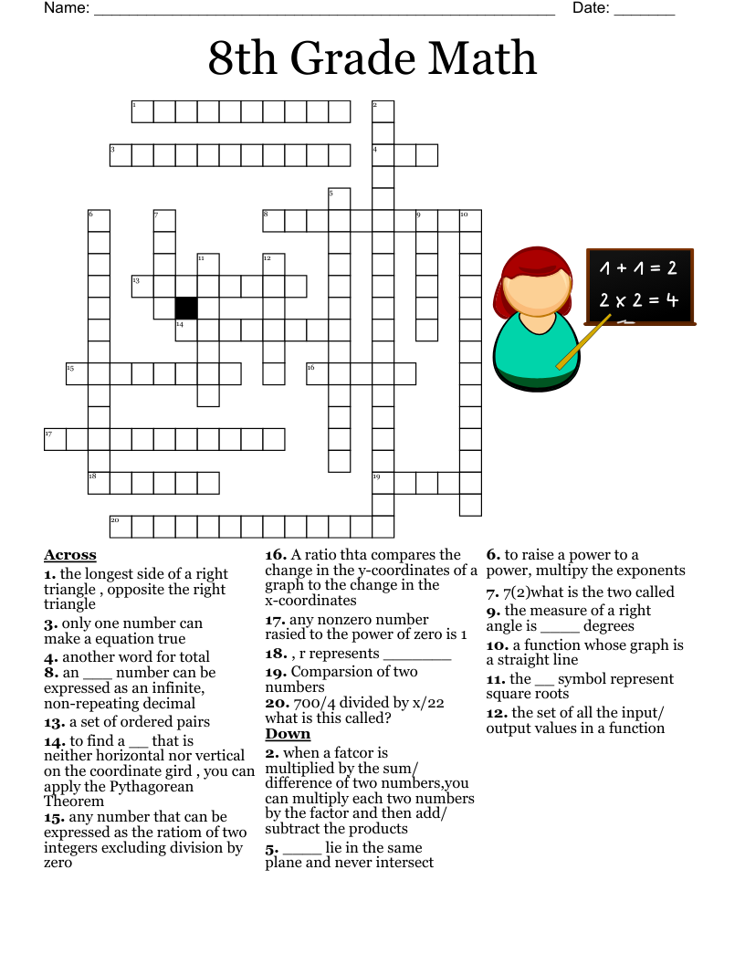 6th Grade Accelerated Math Crossword Puzzle WordMint