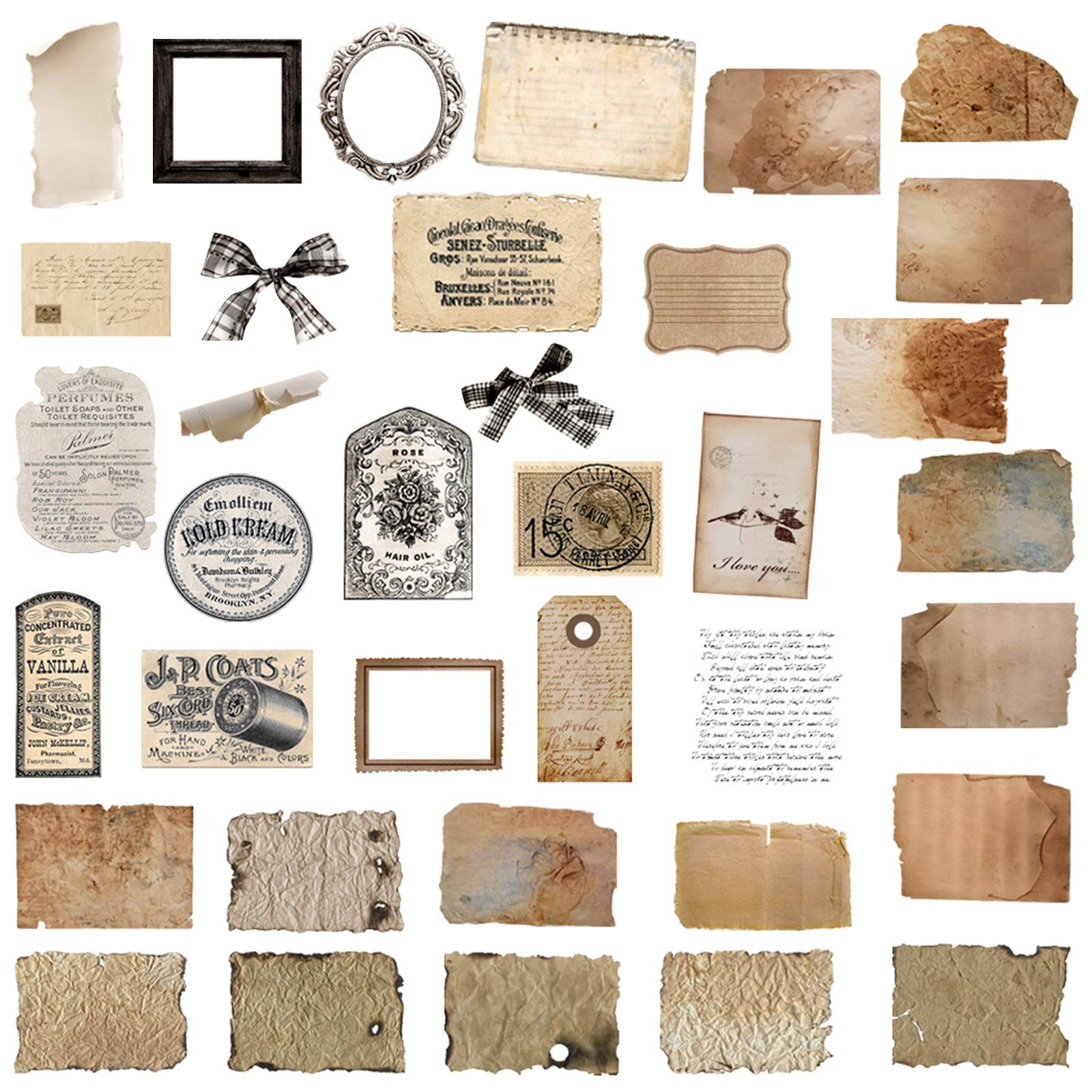 72 Pcs Vintage Scrapbook Paper Stickers Aged Paper Antique Looking 