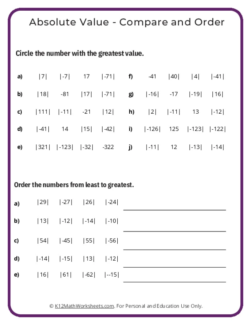 7th Grade Math Printable Worksheets Free