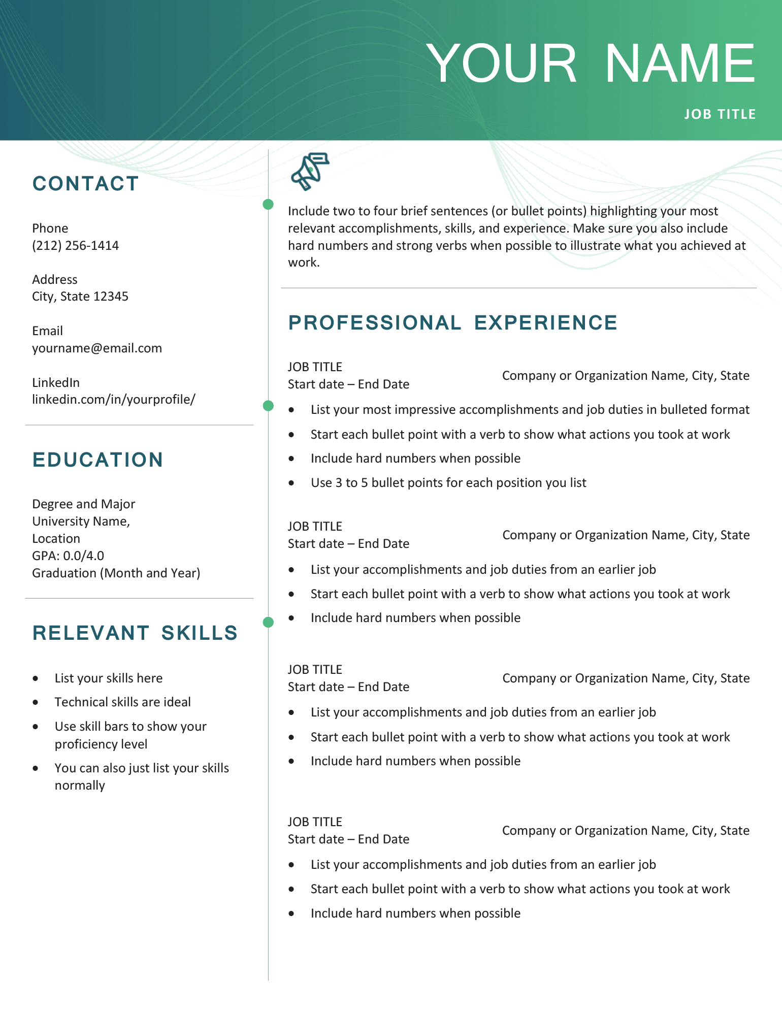 Printable Simple Resume Template
