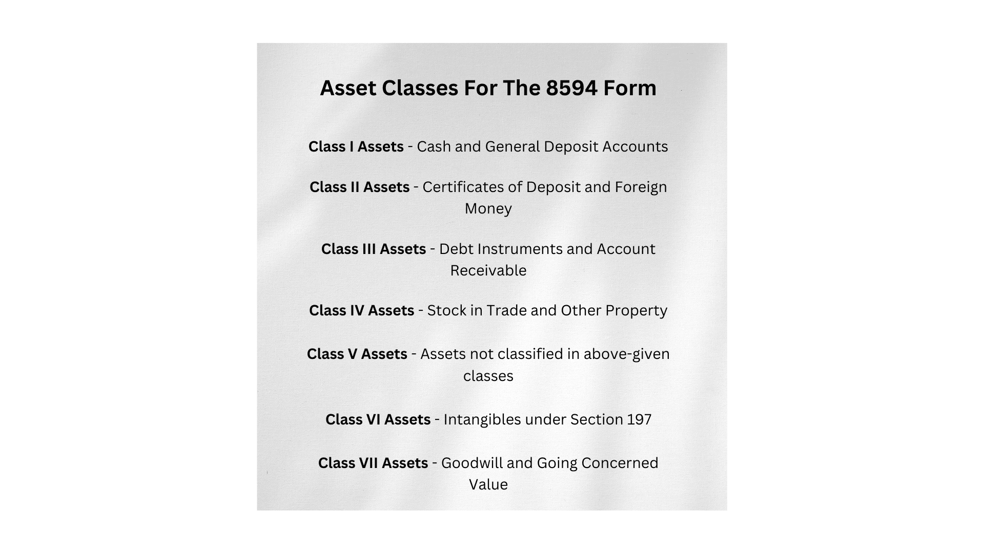 Irs Form 8594 Classes Of Assets