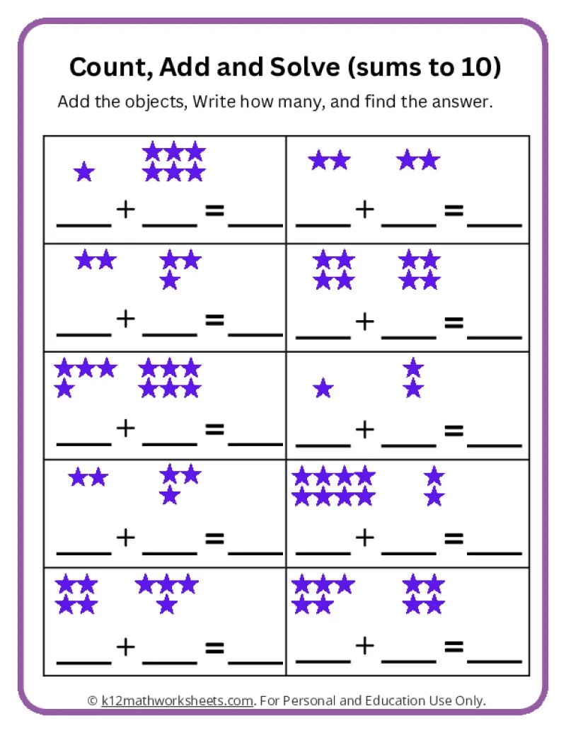 Printable Addition Worksheets For Kids