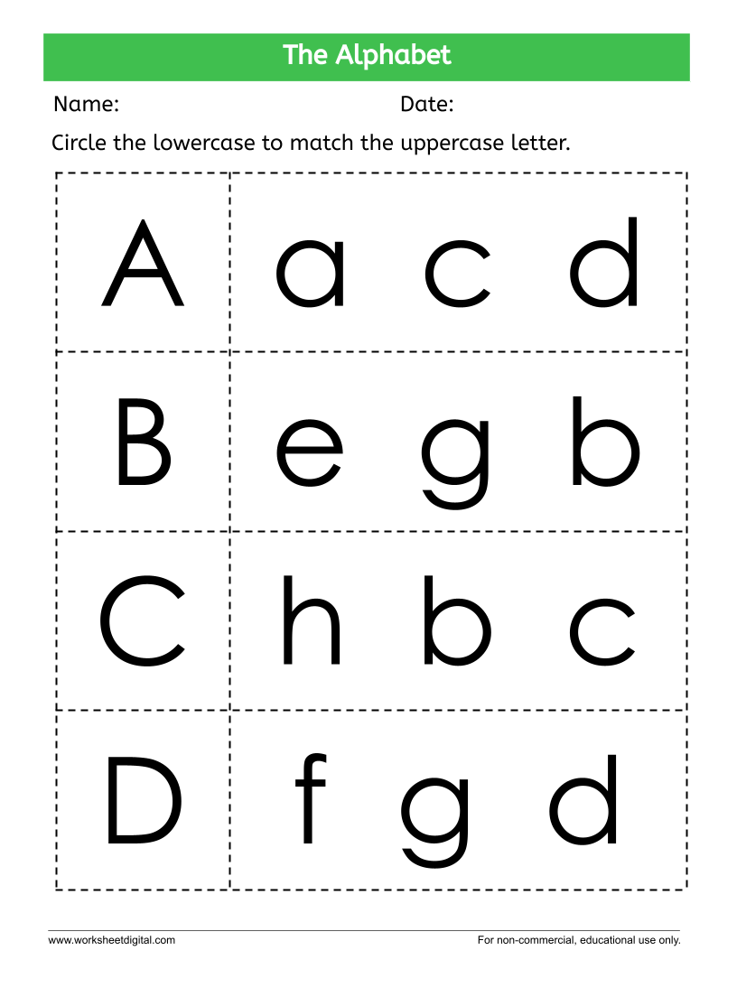 Alphabet Worksheet For Letter Matching Activities