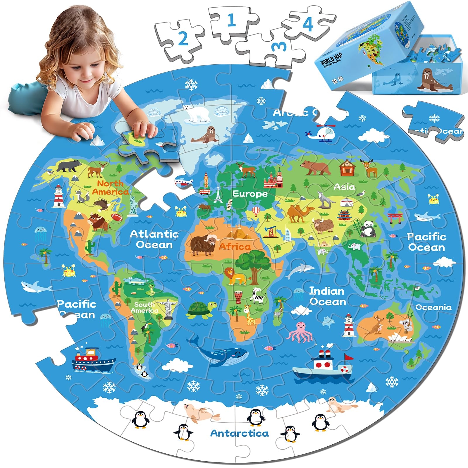 Amazon 72 Piece World Map Jigsaw Puzzle For Kids 3 5 4 6 