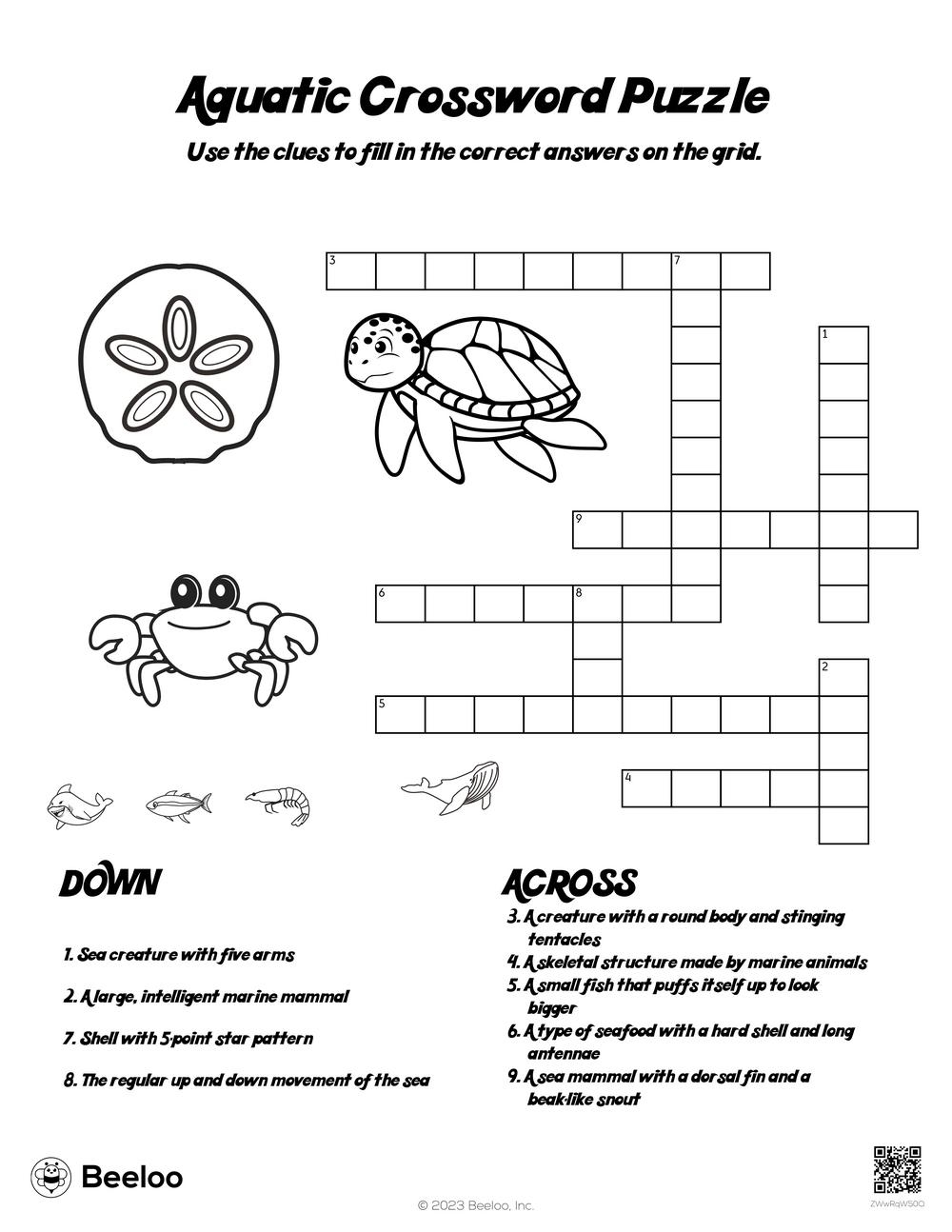 Aquatic Crossword Puzzle Beeloo Printable Crafts And Activities 