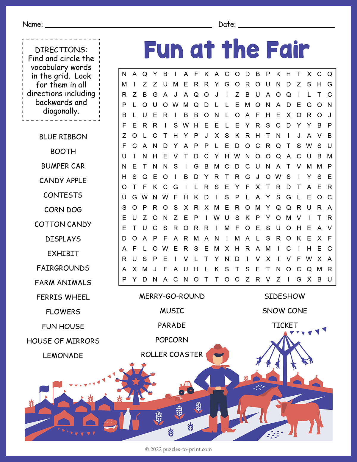 Printable State Fair Crossword Puzzles