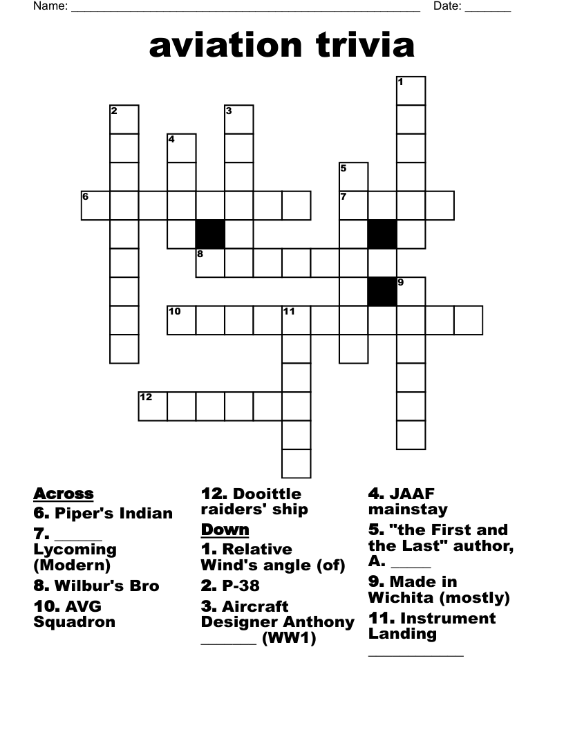 Aviation Trivia Crossword WordMint