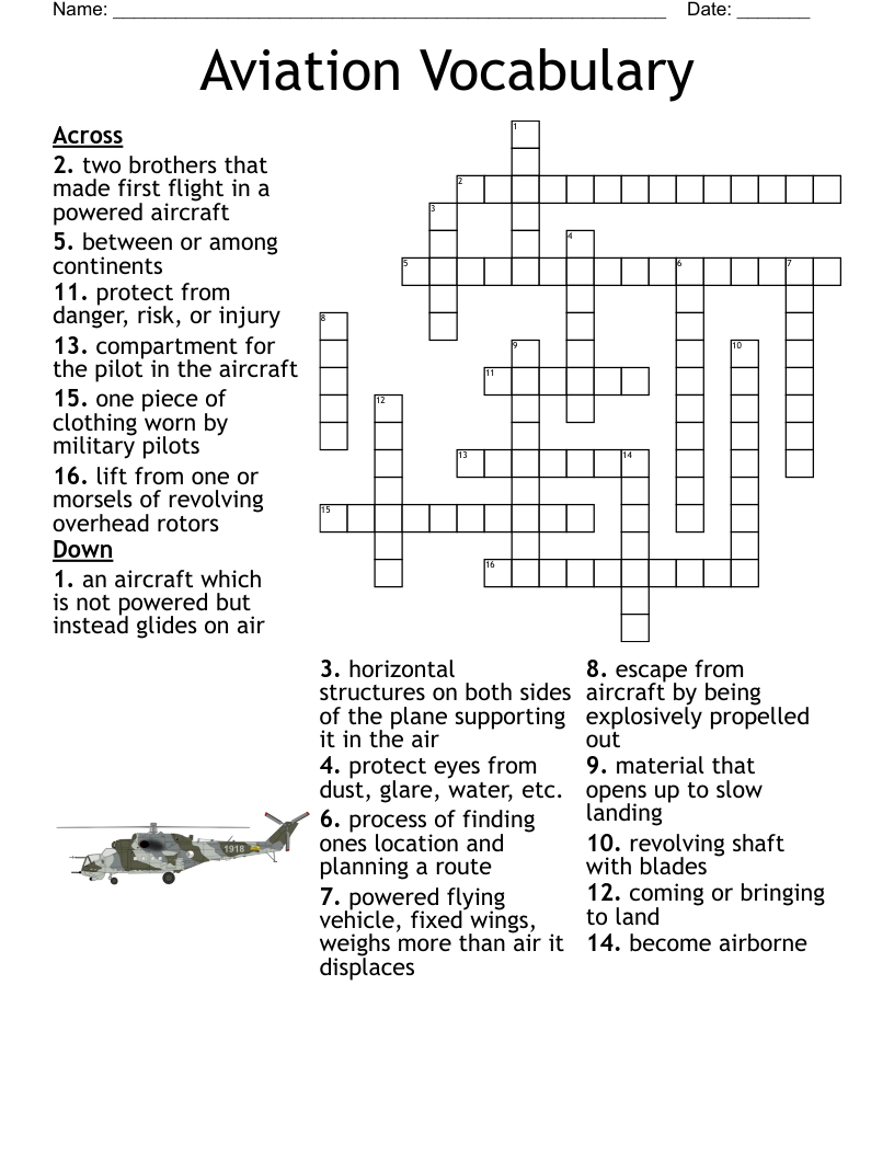 Aviation Vocabulary Crossword WordMint