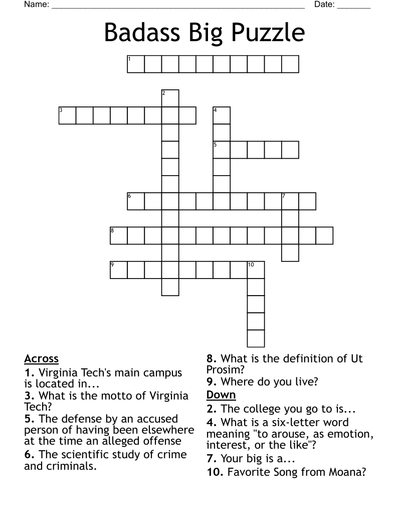 Badass Big Puzzle Crossword WordMint