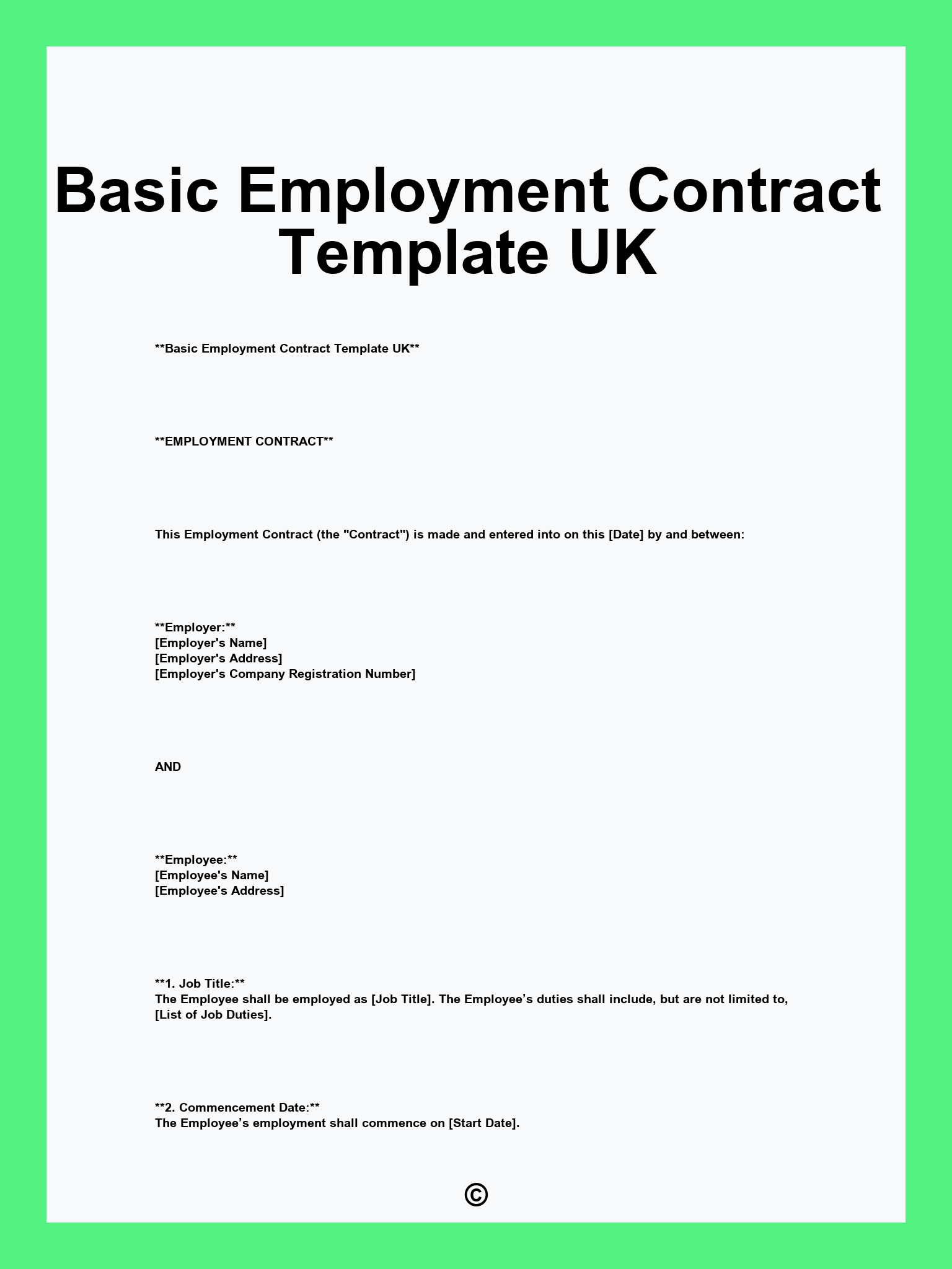 Job Printable Employment Contract Template