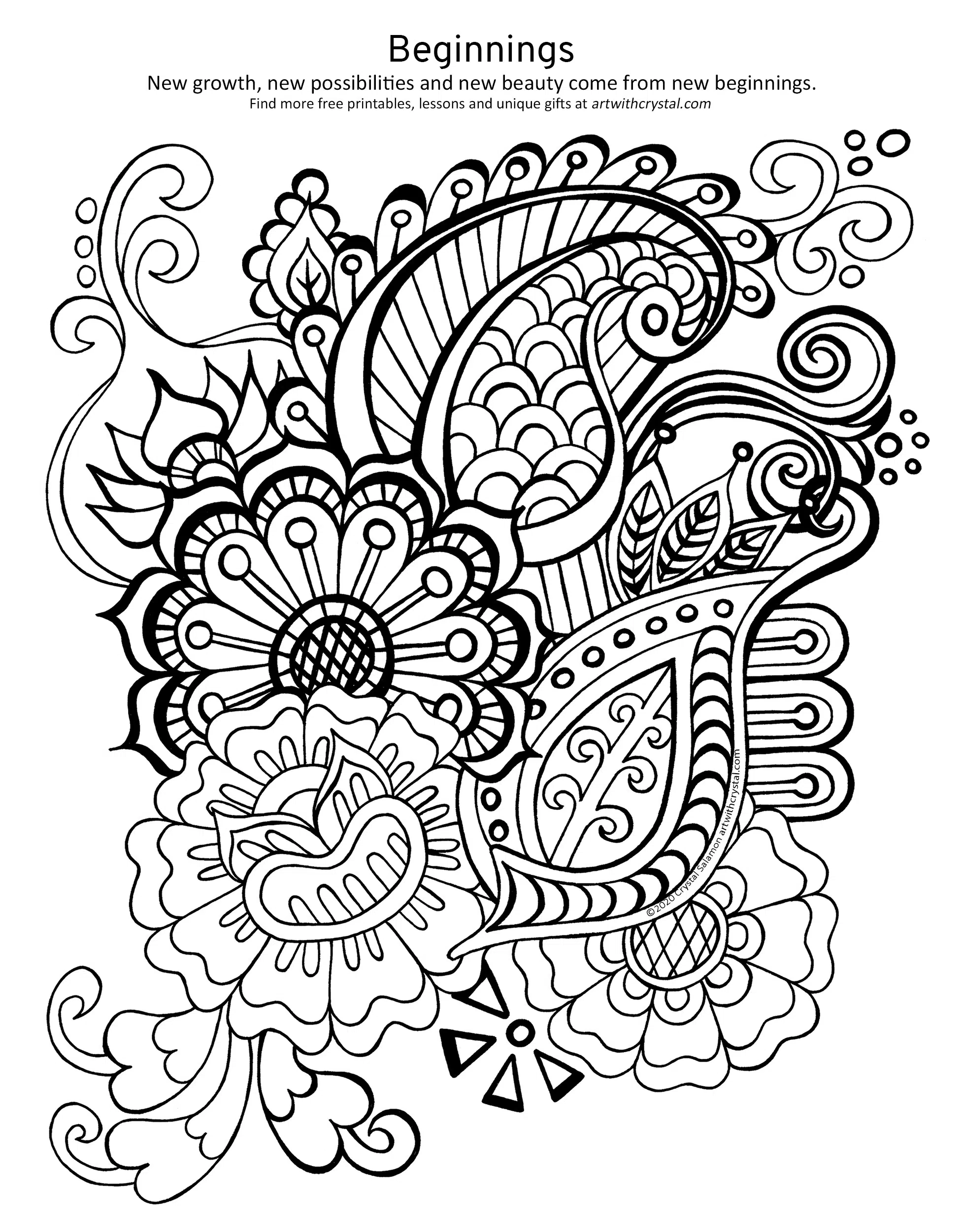 Beginnings Free Printable Henna Design Colouring Page Art With 
