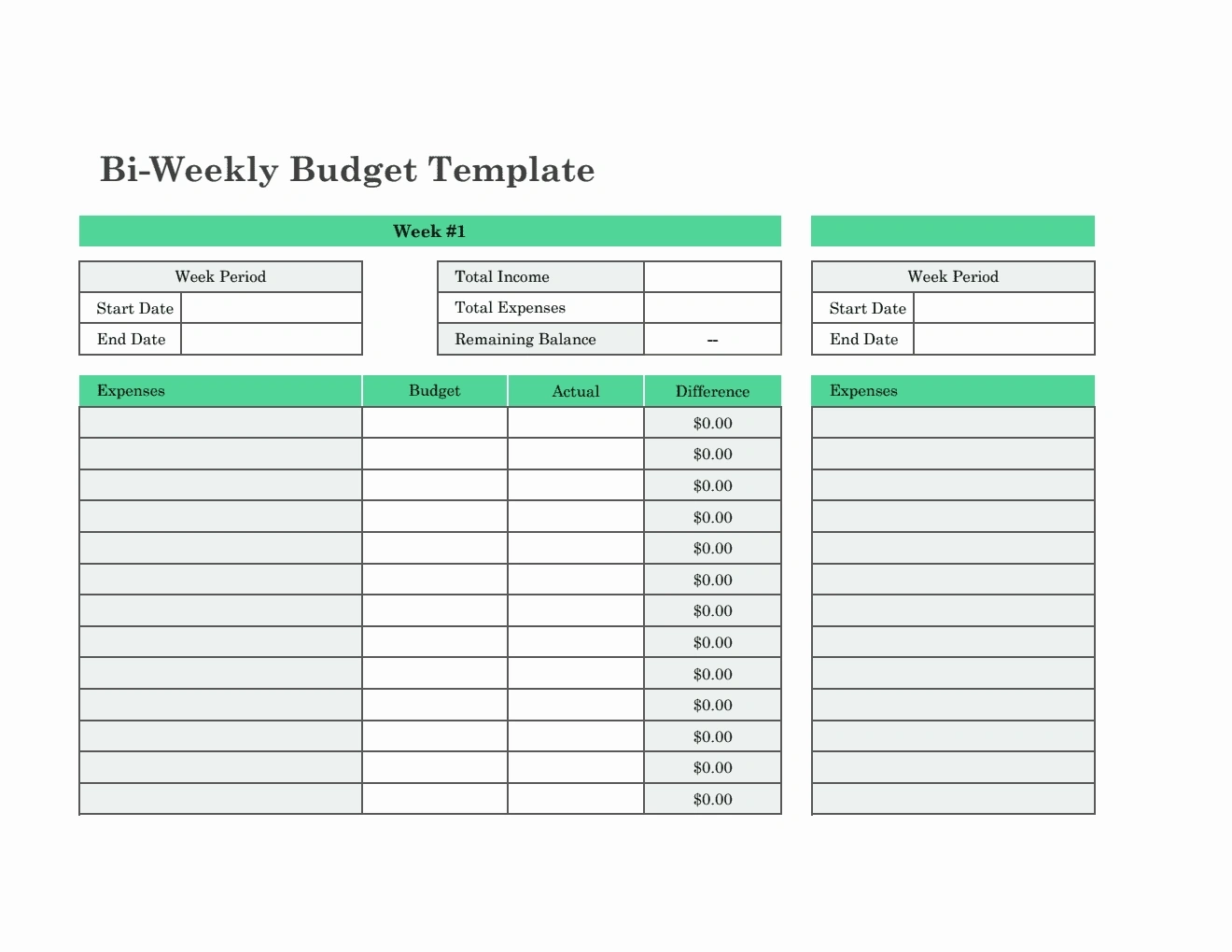 Free Printable Biweekly Budget Worksheets